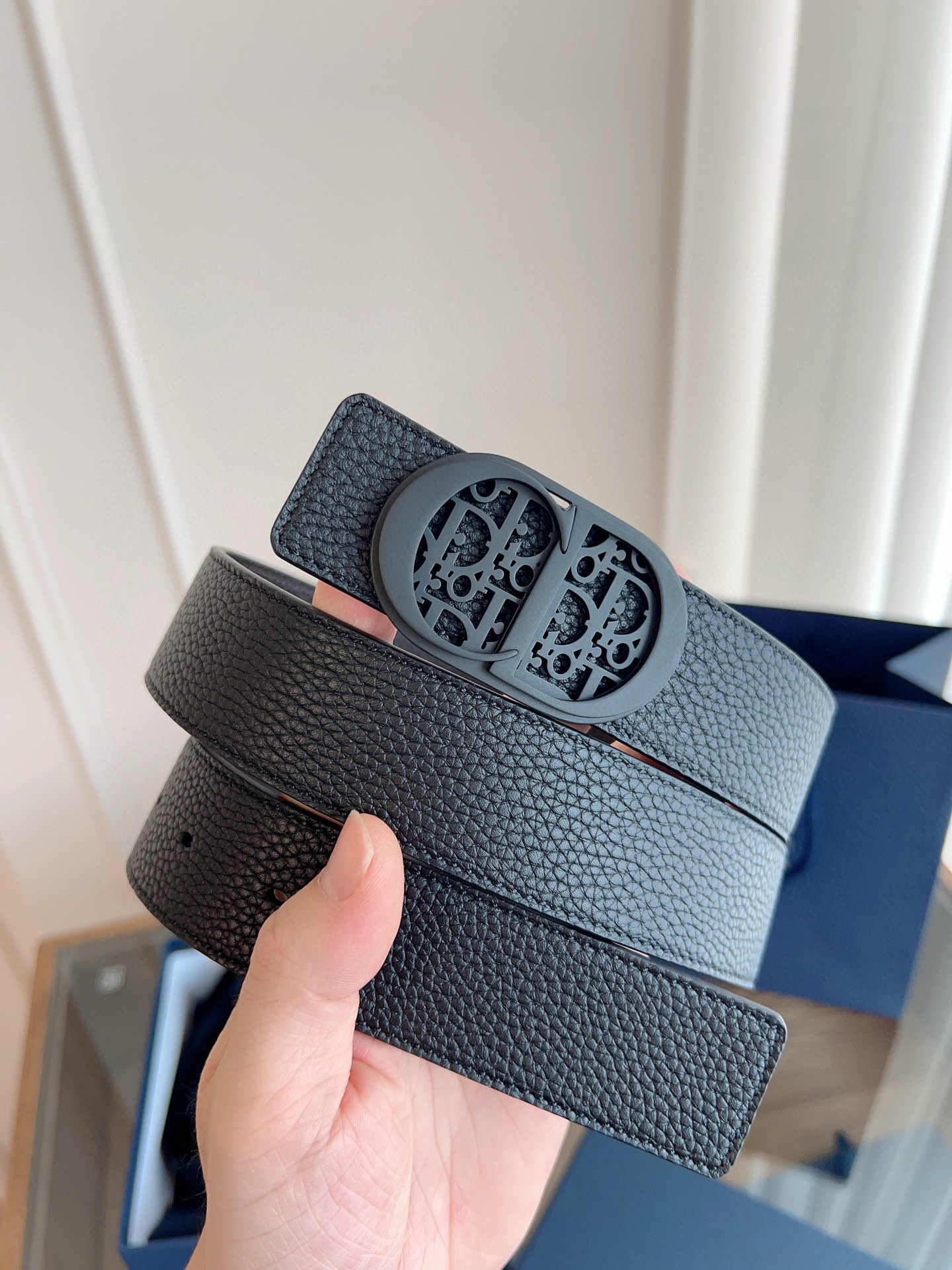 Dior coffee black double-faced cowhide belt width 3.5cm