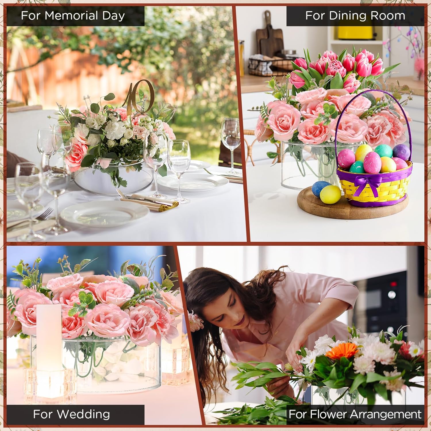 👍Last Day Promotion 60% OFF💥2-Pack 5.5 Inch Clear Round Acrylic Flower Vases with 12 Holes