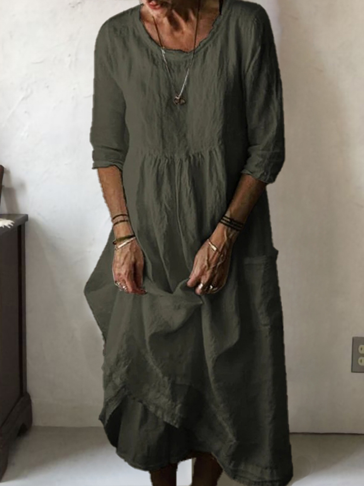 Casual Loose Round Neck Solid Maxi Dress