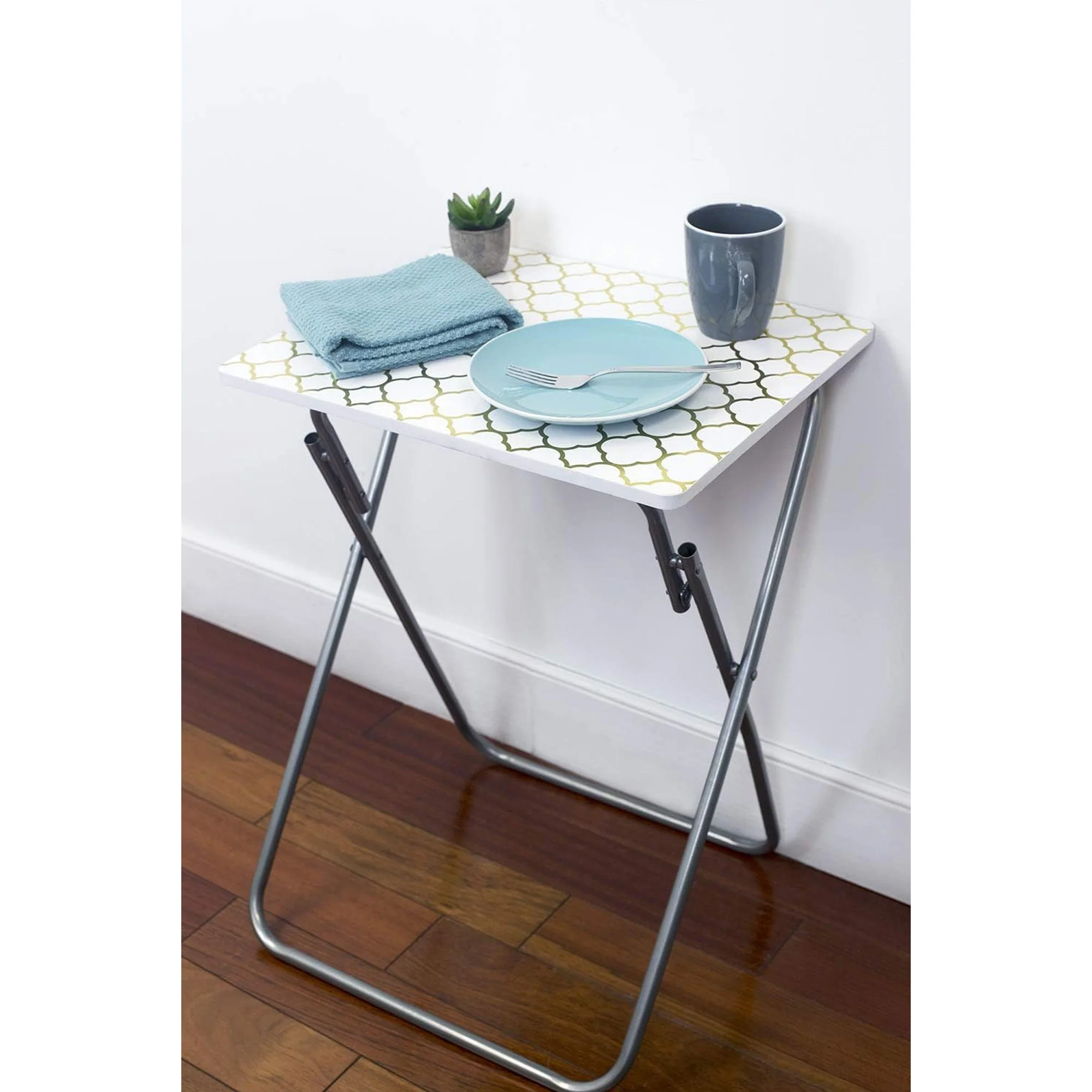 Home Basics Multi-Purpose Folding Table, Scallop Mettalic Silver, 15x19x25.5 Inches