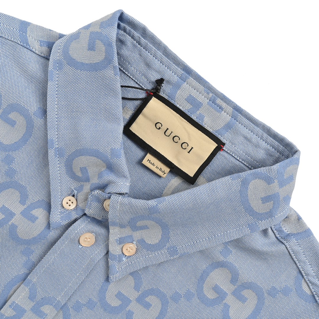 Gucci 24ss Haze Blue Full Print Double G Jacquard Suit Short Sleeve Shirt