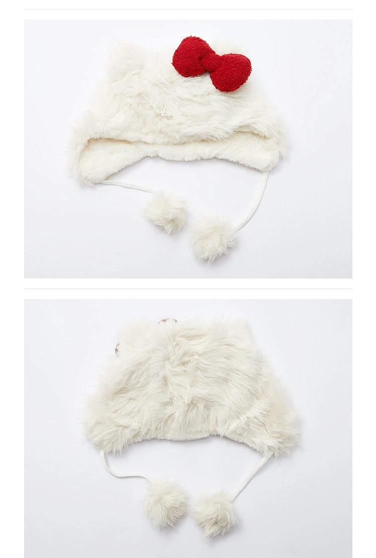 Hellokitty Plush Hat for Women Fuzzy Cute Hat Y2K Winter Cold Weather