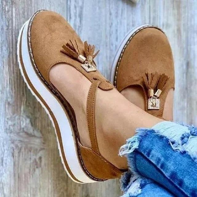 Women's Casual Platform Flat Comfort Fringe Shoes