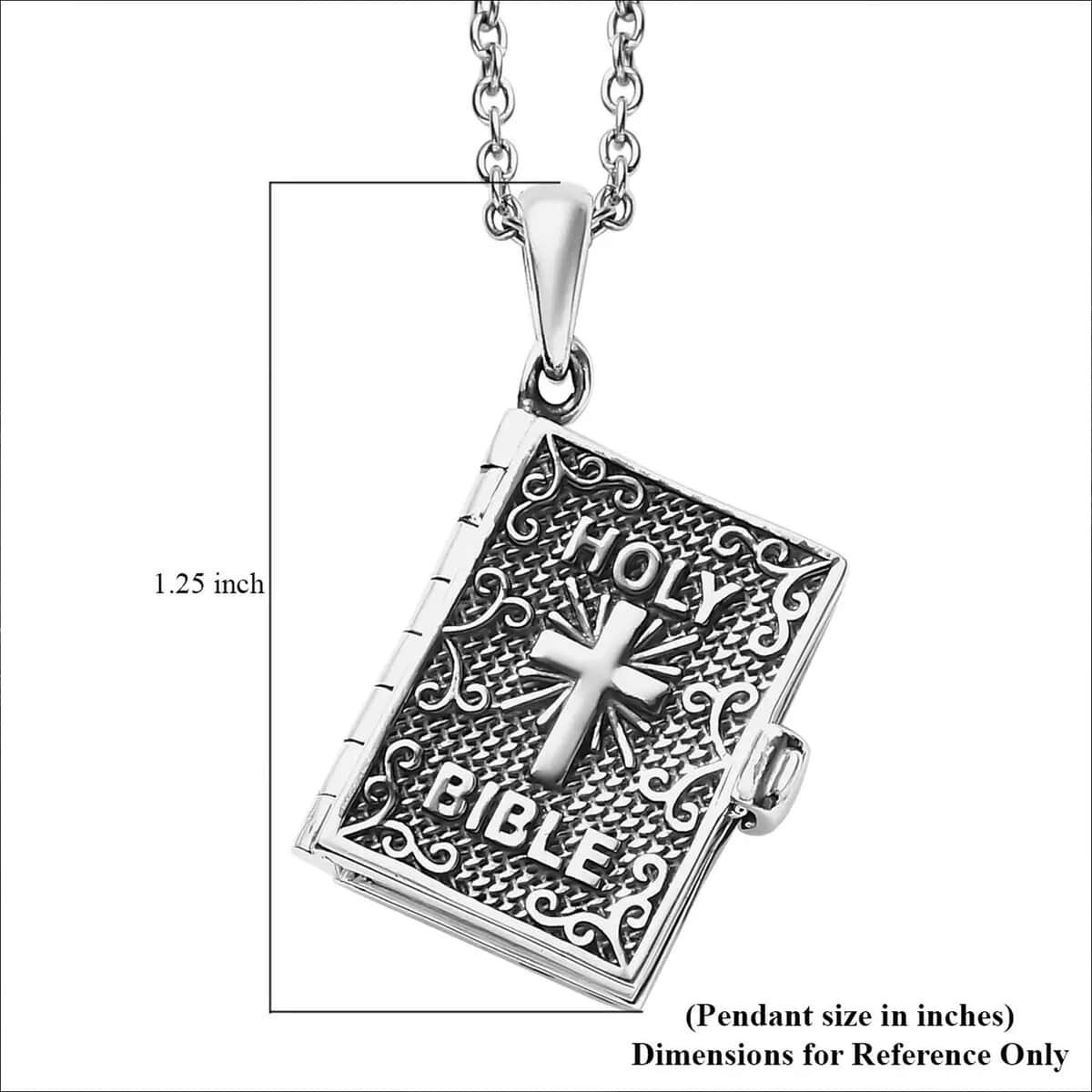 Bible Pendant Necklace in 925 Sterling Silver-Engraved Religious Lockets-Necklace Length 20