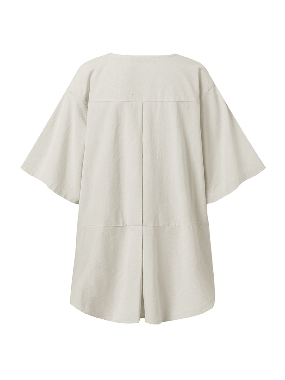 Women's Casual Pure Color Half Sleeve Cotton And Linen Shirt