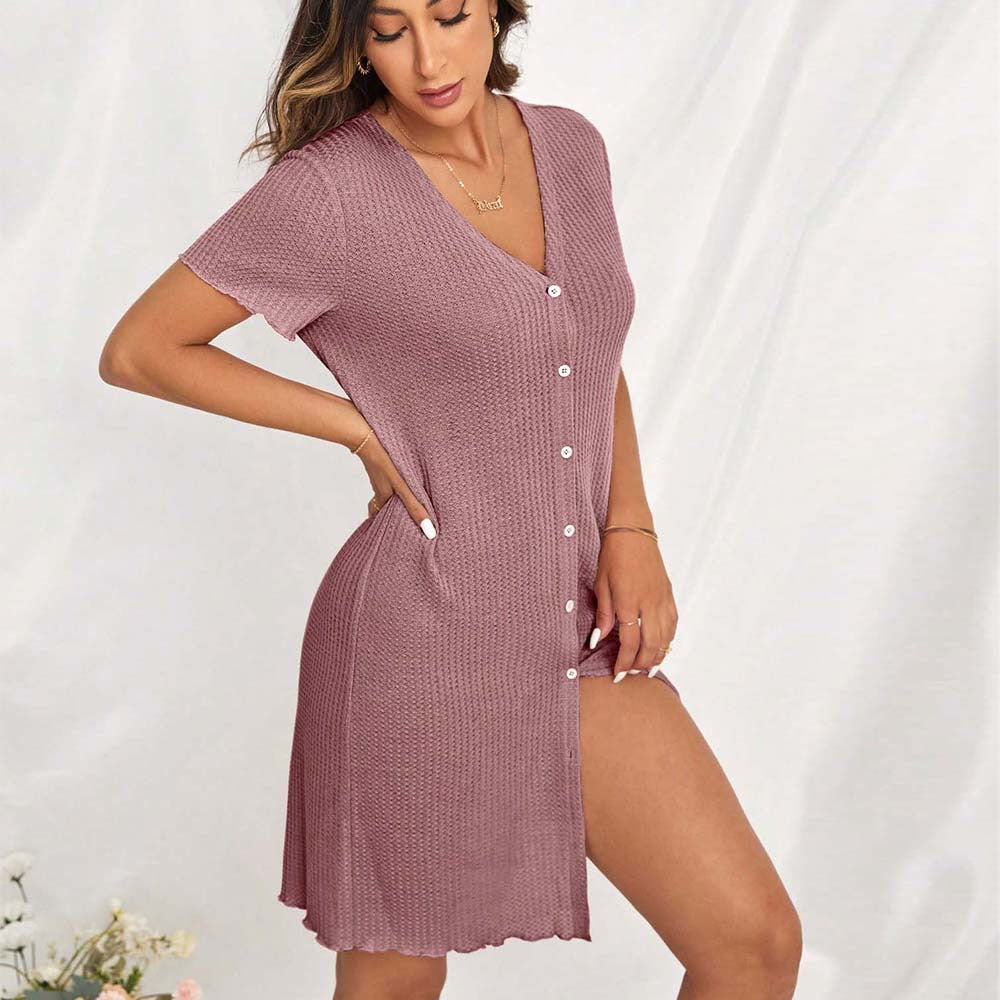 V neck Short-Sleeved Home Dress Summer Simplicity Loose Casual Night Dress Women
