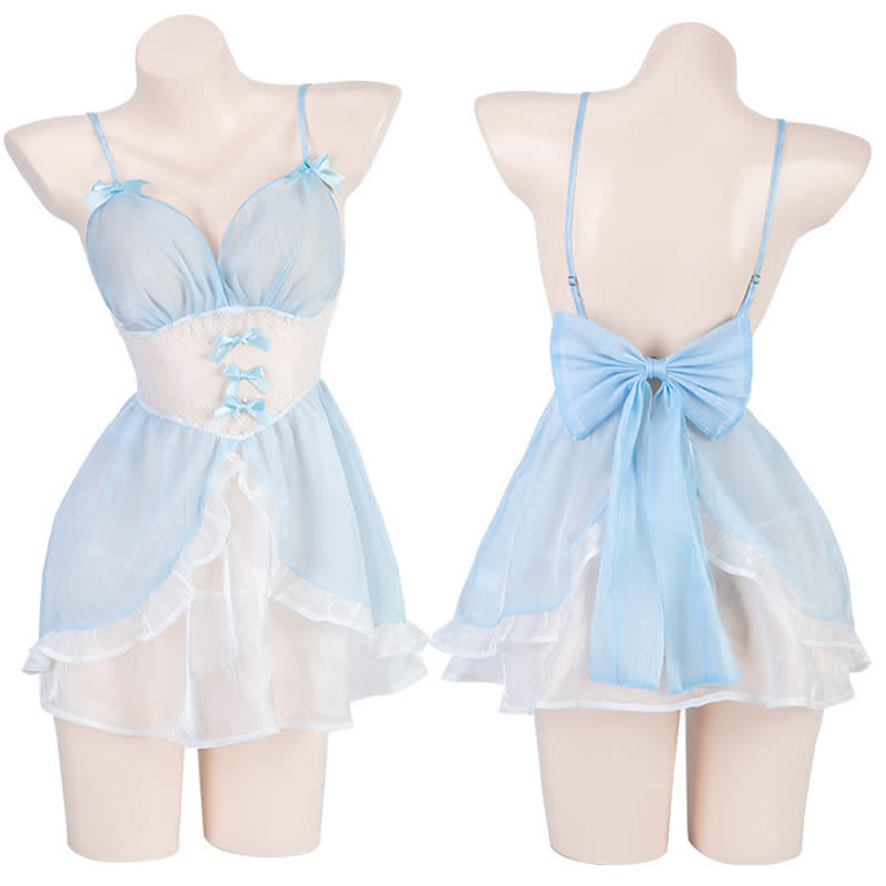 Cosplay Maid V-neck Slip Lingerie Dress Stockings Set