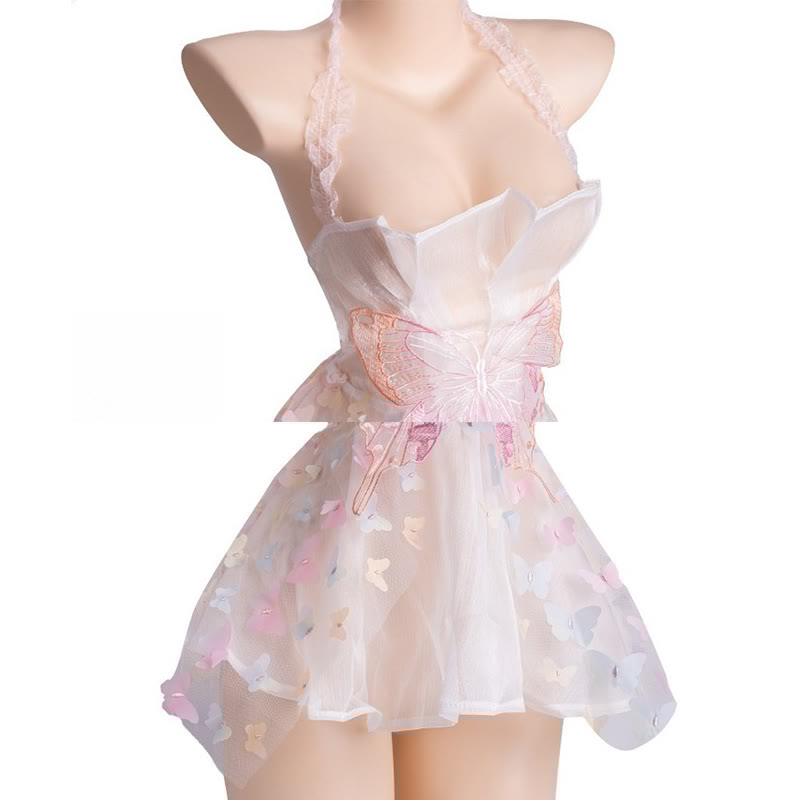 Butterfly See-through Backless Lingerie Dress
