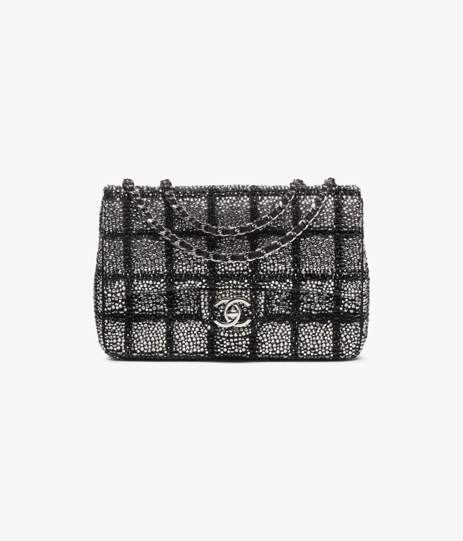 CHANEL Evening Bag Strass, Silver-Tone Metal Black & Silver AS4297-B18946-NACYH