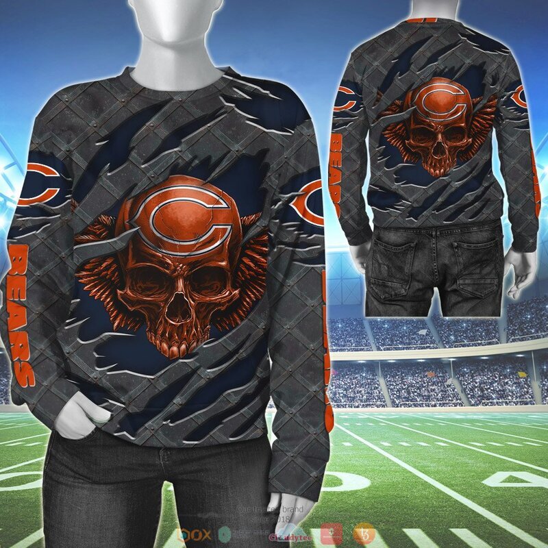 CHICAGO BEARS WINGS SKULL 3D HOODIE