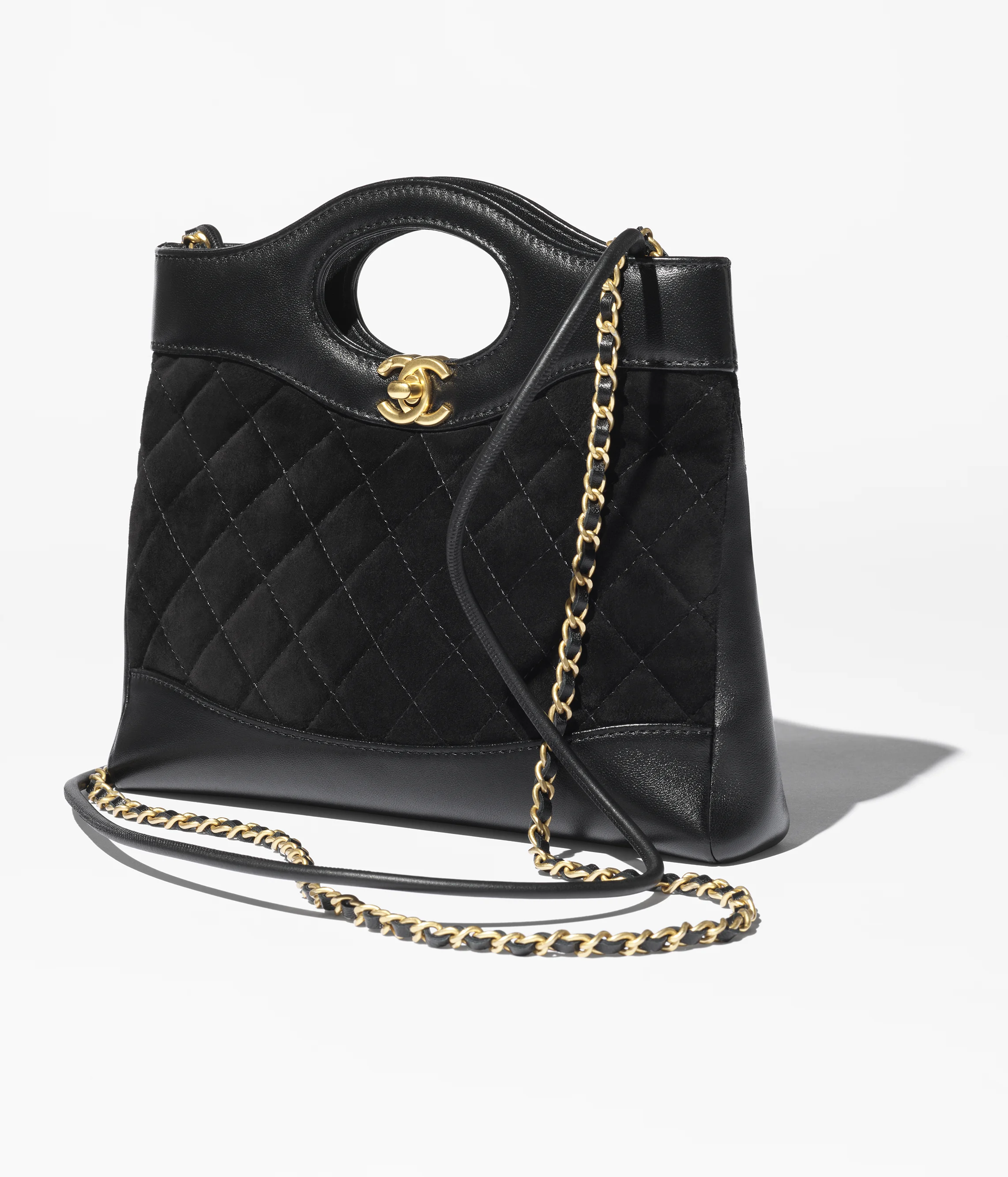 CHANEL 31 Mini Shopping Bag Suede Calfskin, Lambskin & Gold-Tone Metal Black AS4133-B19505-94305