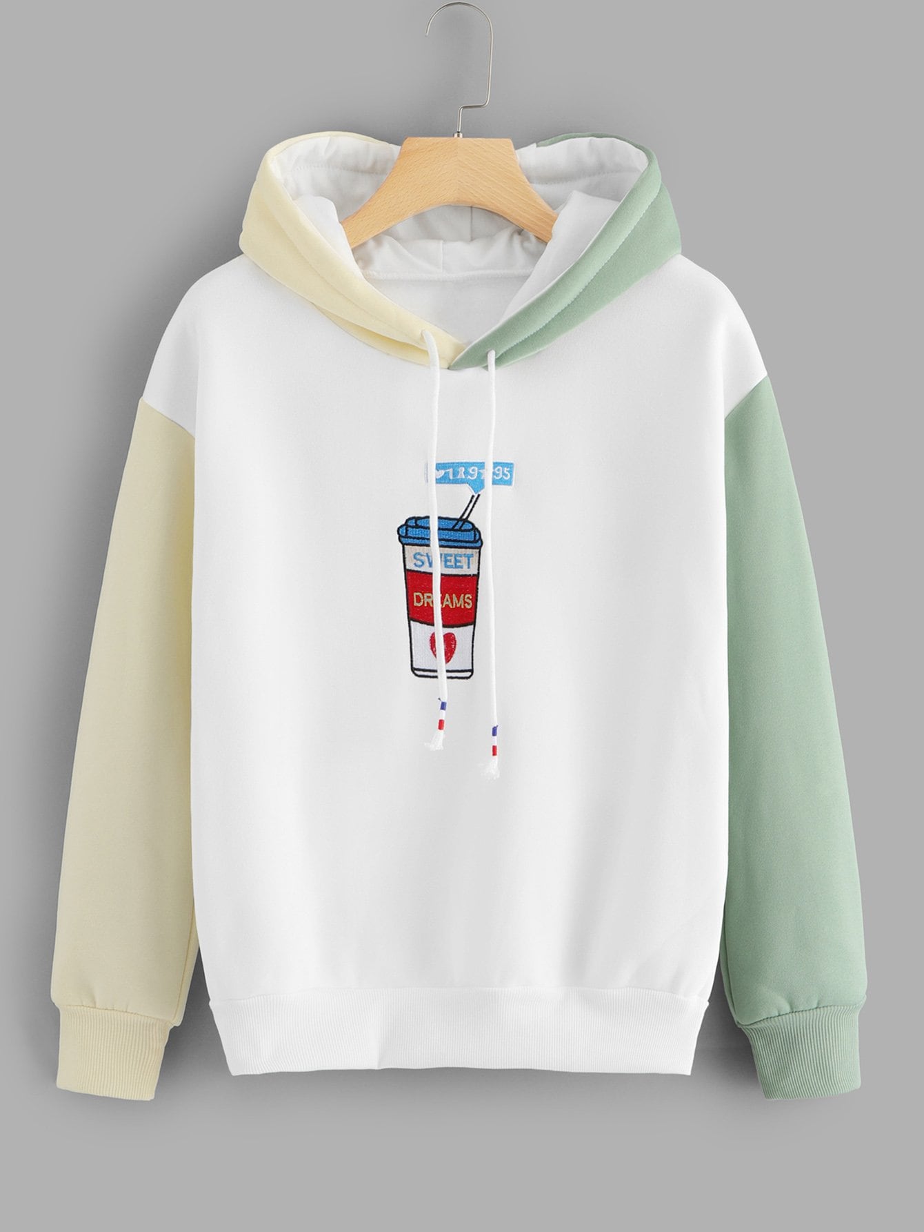Graphic Embroidered Contrast Sleeve Hoodie