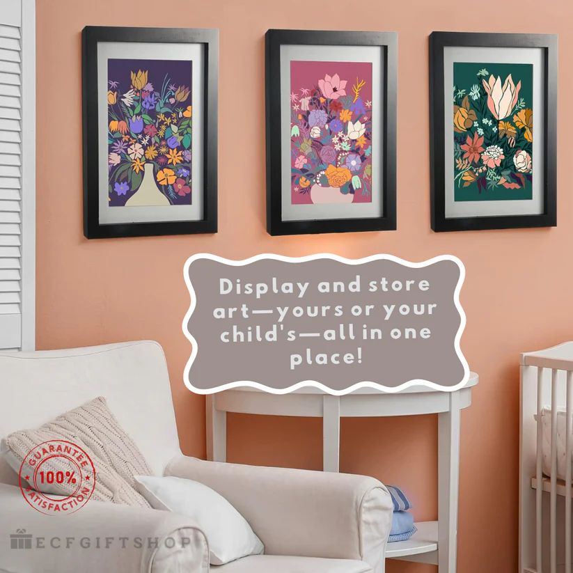 Kids Art Display Magnet Frame With Picture Lights-Fit for hold 50+ pcs A4 or less size artwork