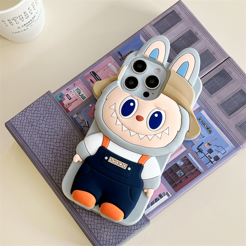 Labubu cartoon 3D hat phone case for iPhone