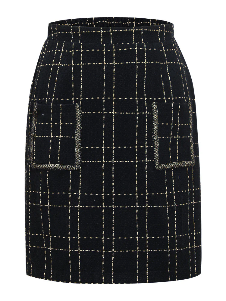 Plaid Patched Pocket Stitch Skirt