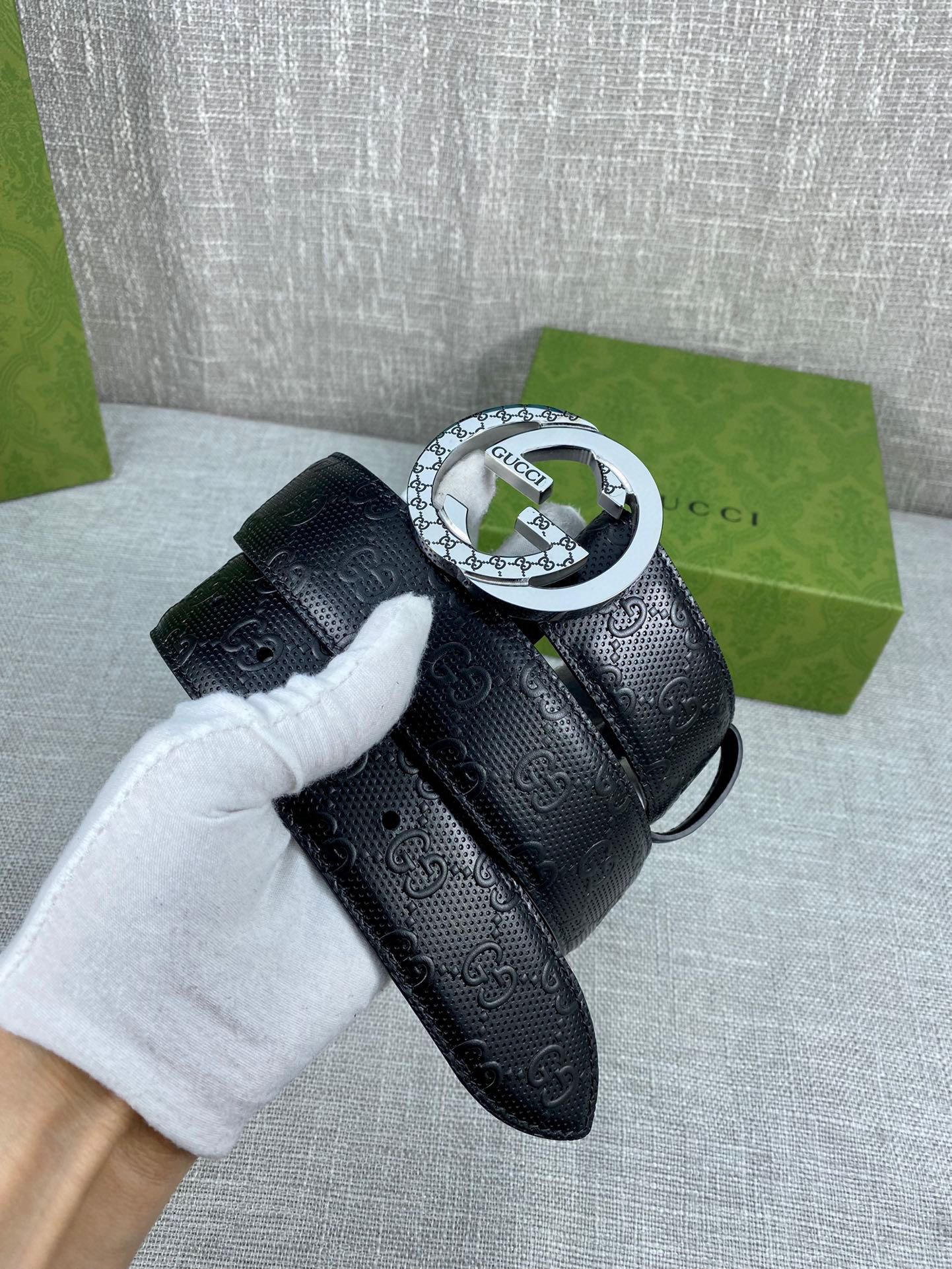 Gucci Signature printed leather belt width 4.0CM