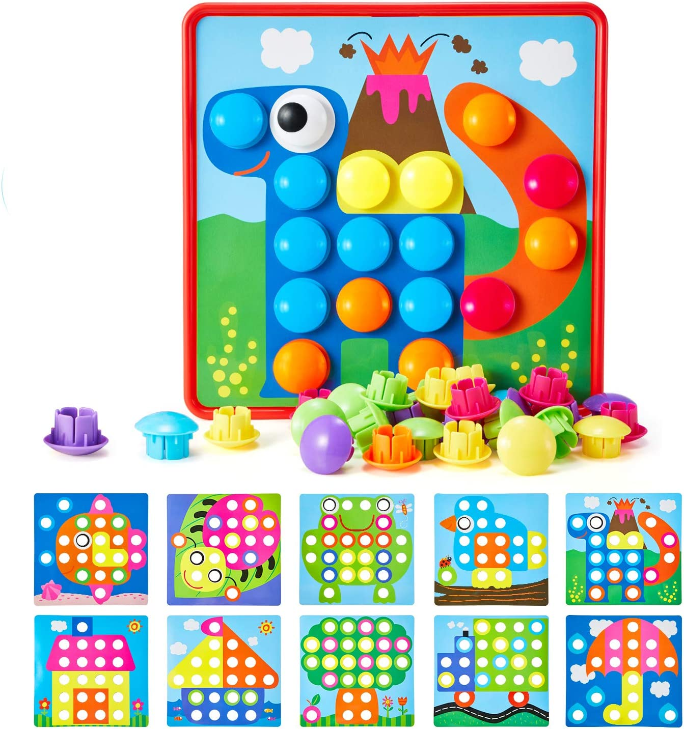 Button Art Toys for Toddlers, Geekper Matching Mosaic Board, Early Learning Educational Toys