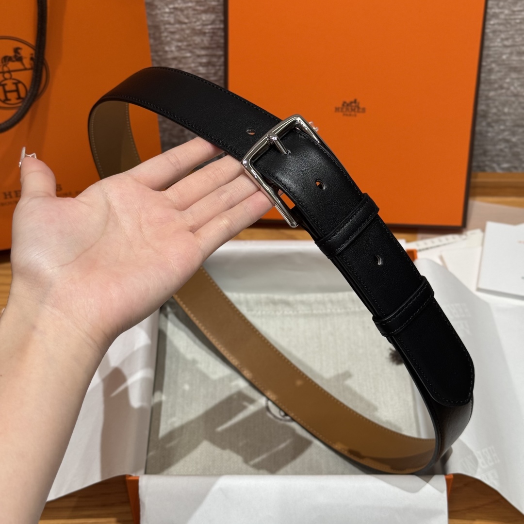 Hermès New Men's Double-Sided Pin Buckle Leather Belt 3.2cm Width