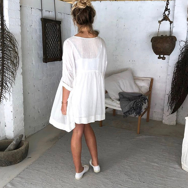 Solid Color Comfortable Casual Long Sleeved Midi Dress