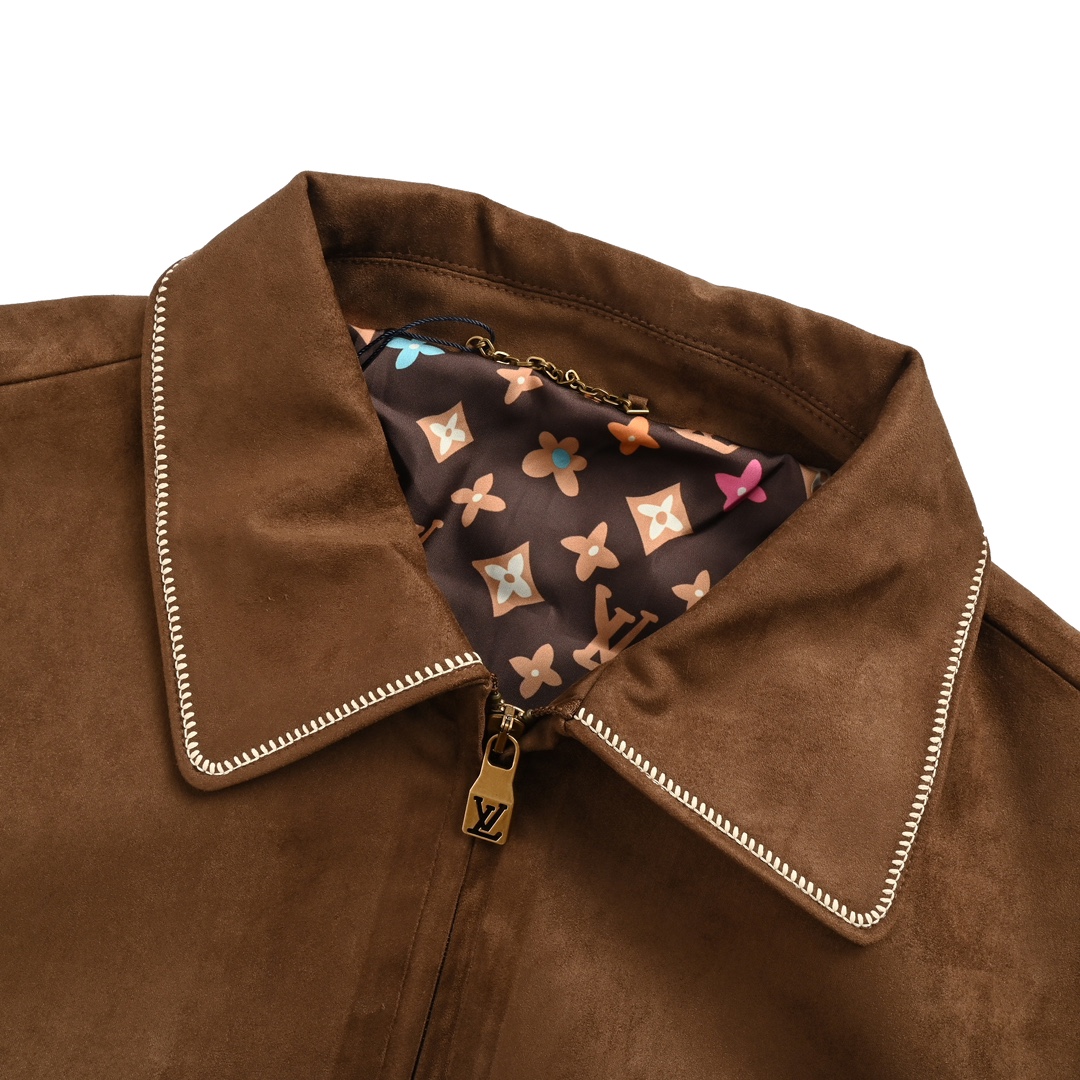 Louis Vuitton 24Fw embroidered stitching suede bomber jacket