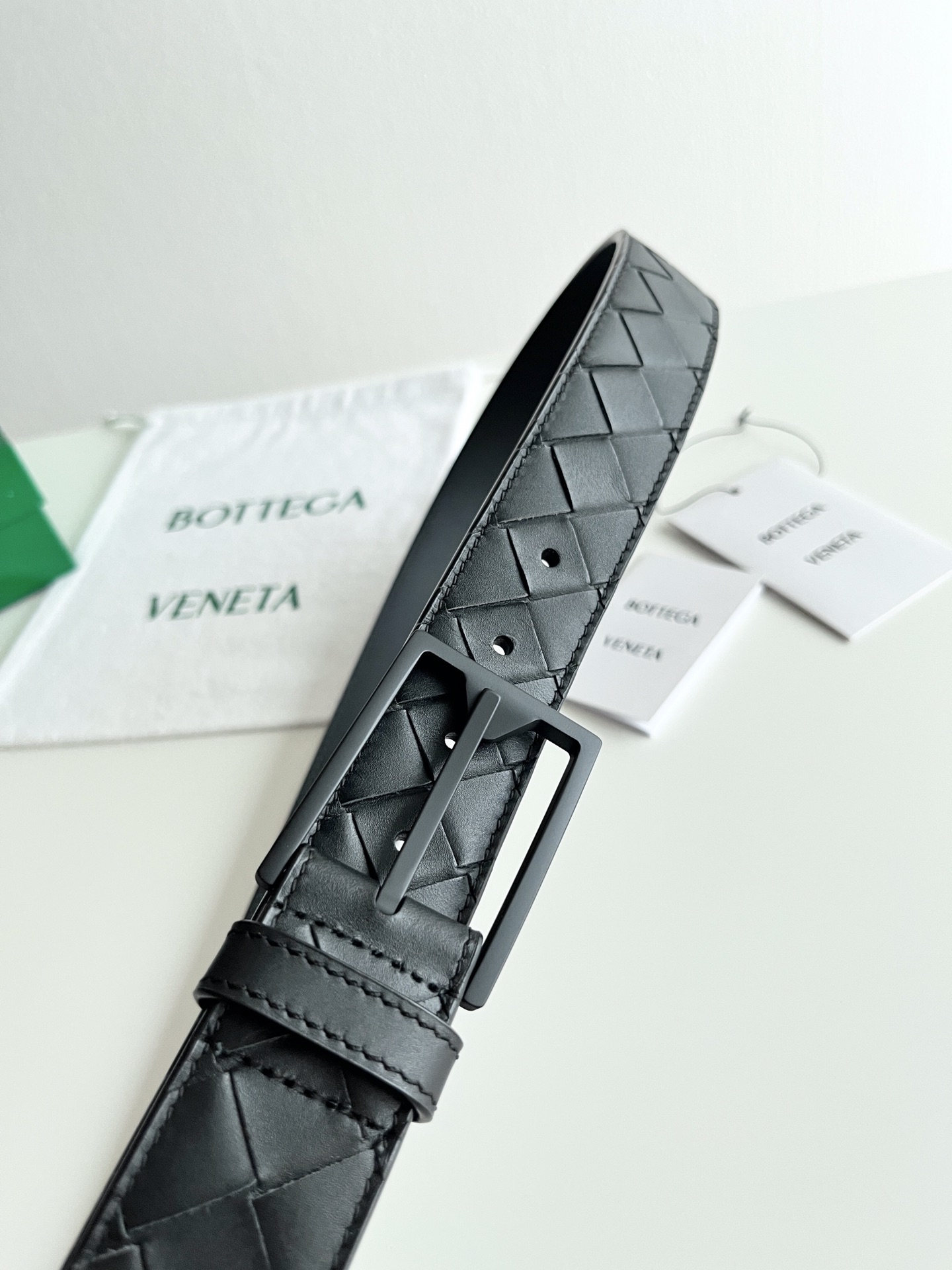 Bottega Veneta intreccio woven cowhide double-sided belt 3.5cm wide