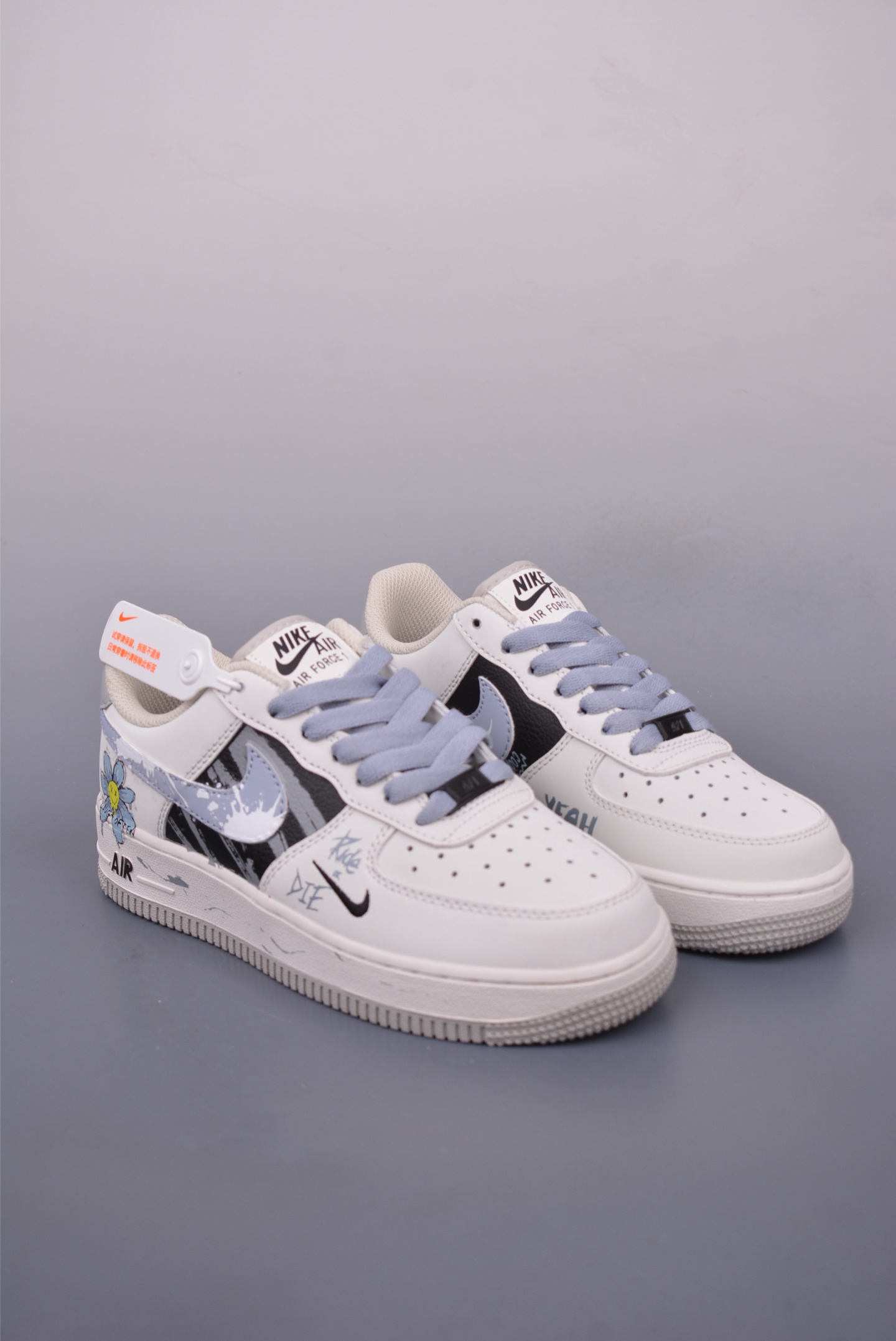 Nike Air Force 1 07 LV8 Low Sneakers Graffiti Blue Flowers FB1893-888