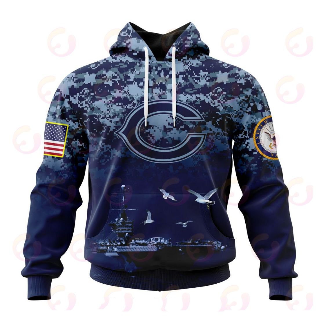 CHICAGO BEARS 3D HOODIE HONOR US NAVY VETERANS