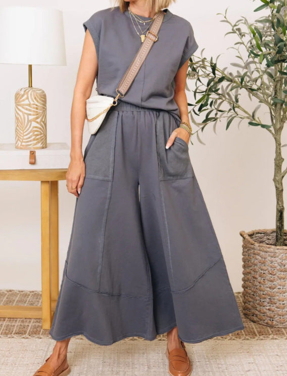 Sleeveless Colorblock Suit for Women with Pockets