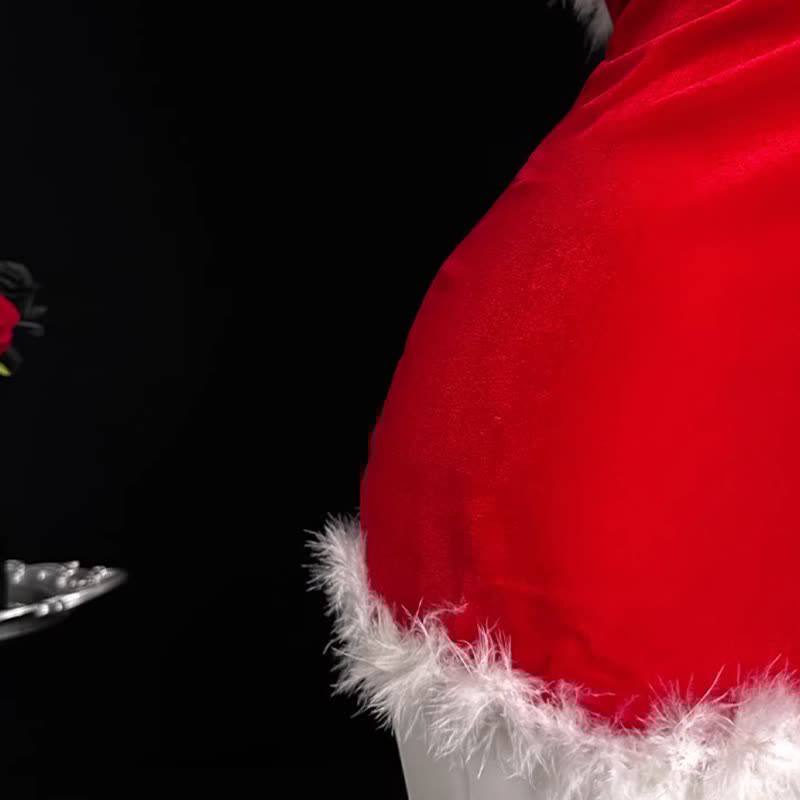 Sexy Backless Christmas Lingerie Dress Stockings Set
