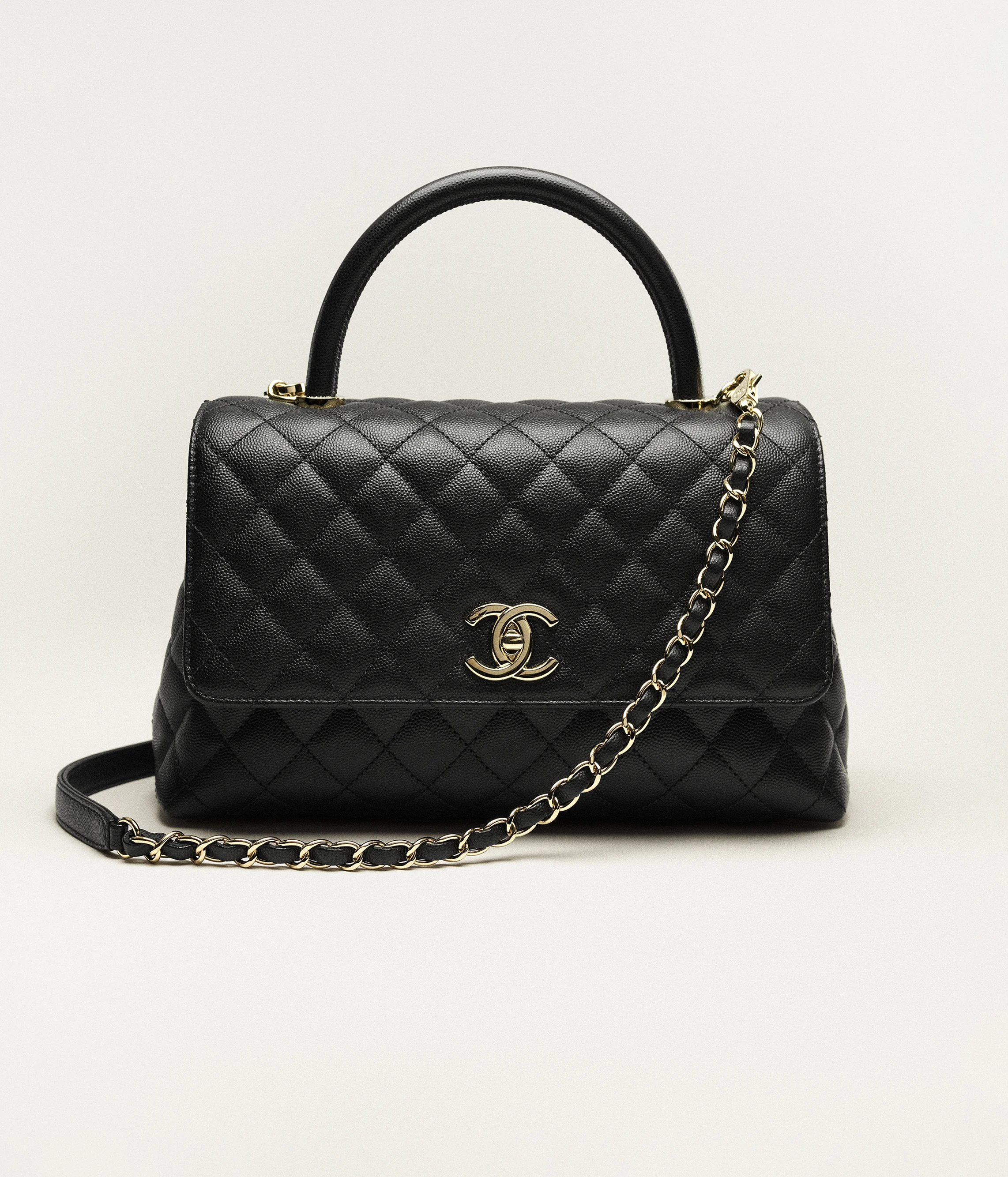 Chanel Flap Bag with Top Handle Grained Calfskin & Gold-Tone Metal Black A92991-B05061-94305