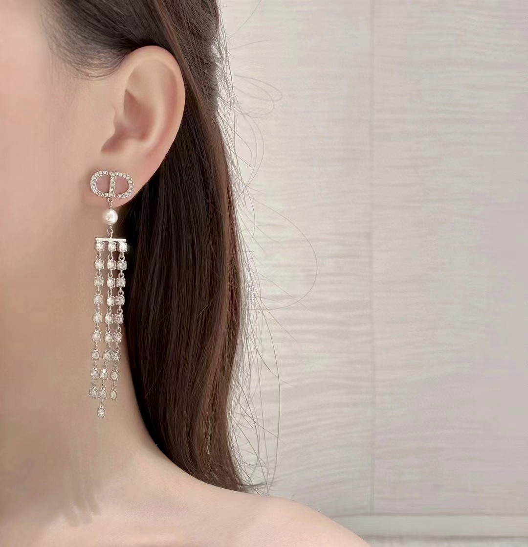 Dior Tassel Letter Diamond Earrings
