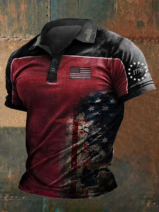 Men's Independence Day Print Casual Polo Shirt