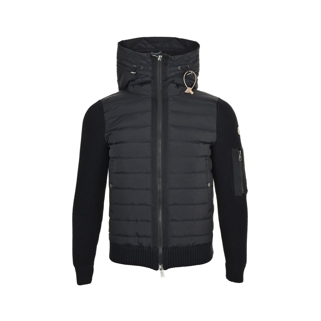 Moncler 24Fw sleeve patchwork knitted hooded lightweight down jacket