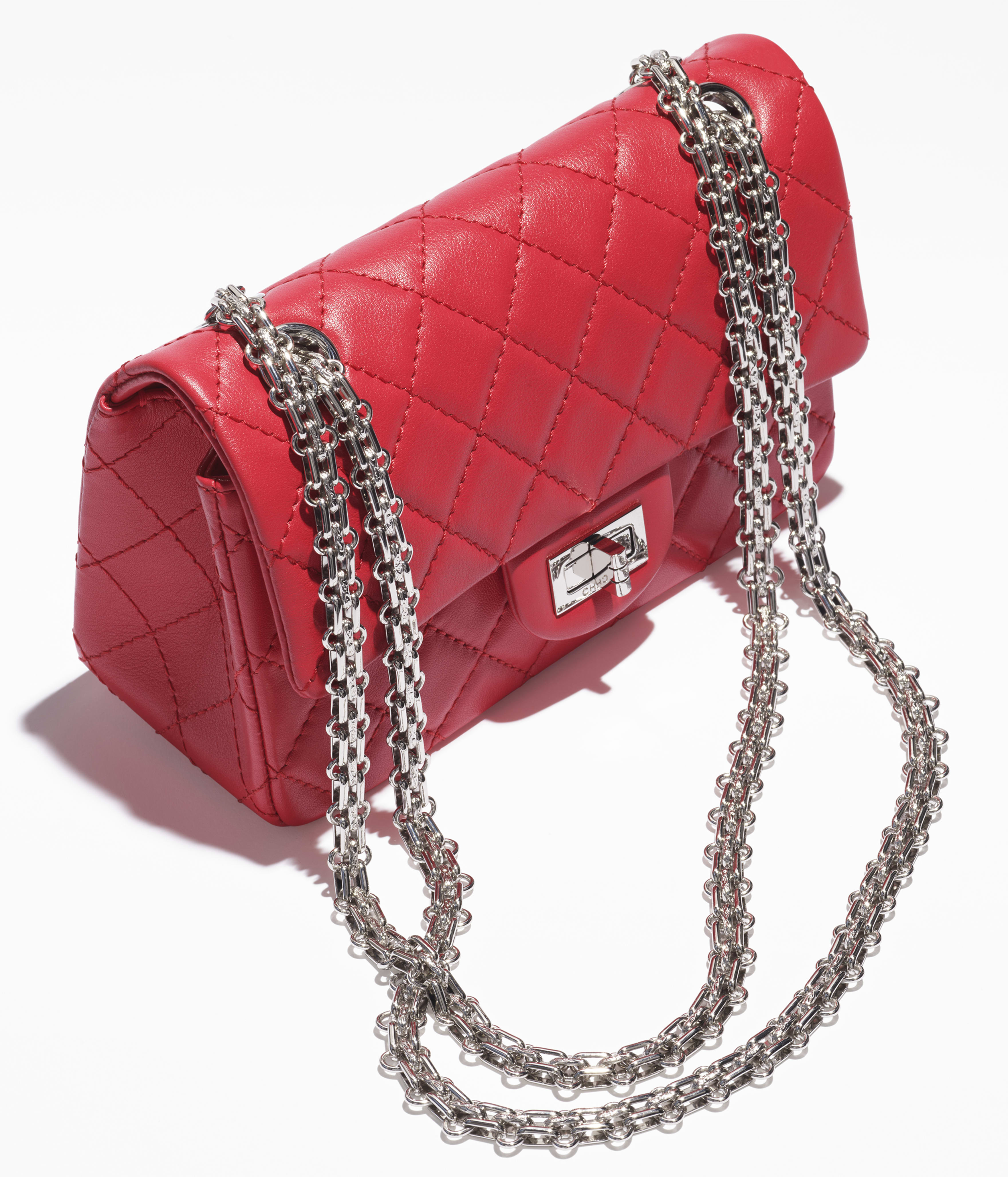 Chanel 2.55 Mini Flap Bag Calfskin & Silver Metal Dark Red AS0874-B18829-NAAUM
