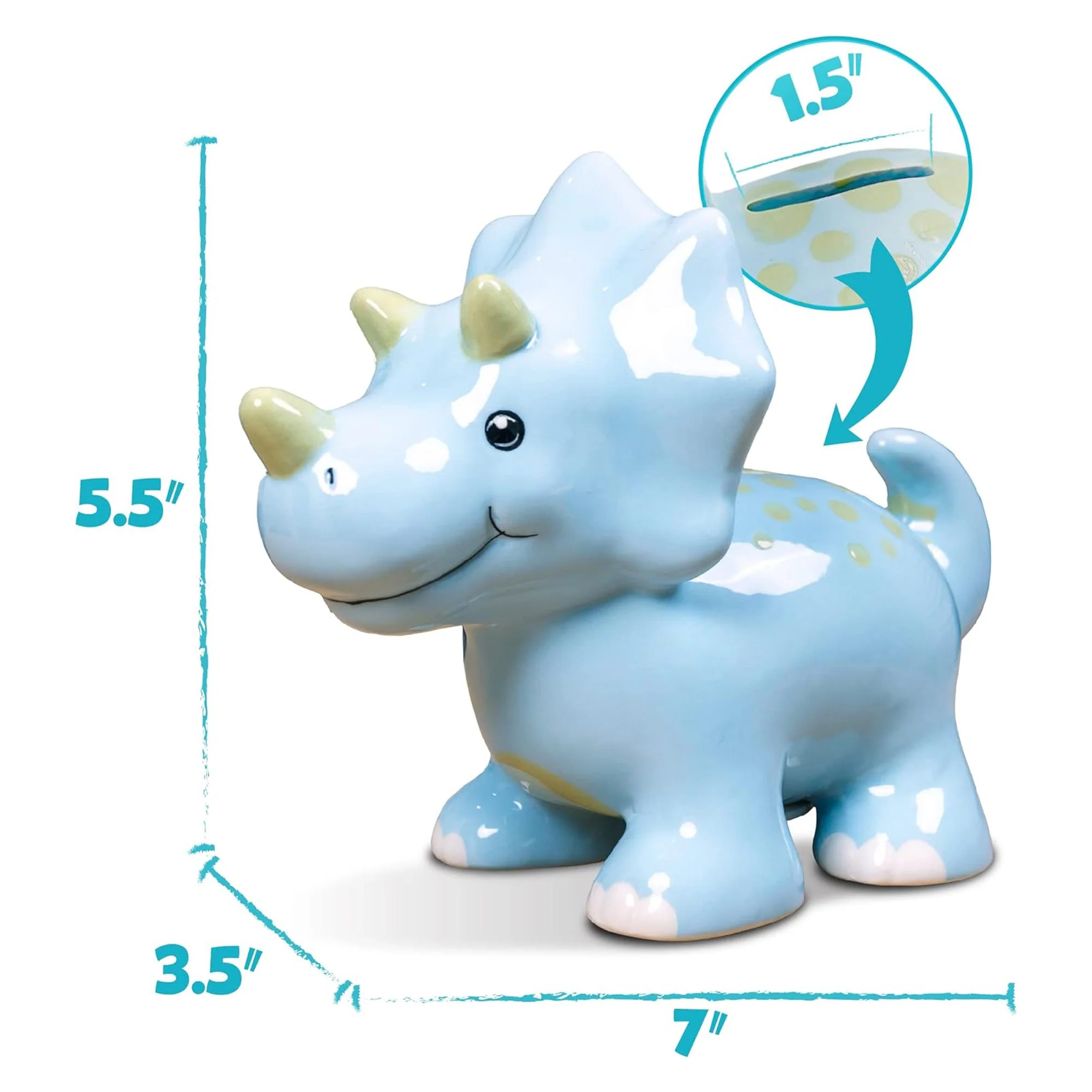 Hapinest Ceramic Dinosaur Piggy Bank for Boys, Triceratops, 7x5.5x3.5 Inches