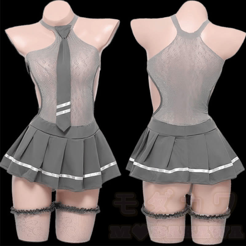 Hollow Out See-through JK Uniform Lingerie Dress Set
