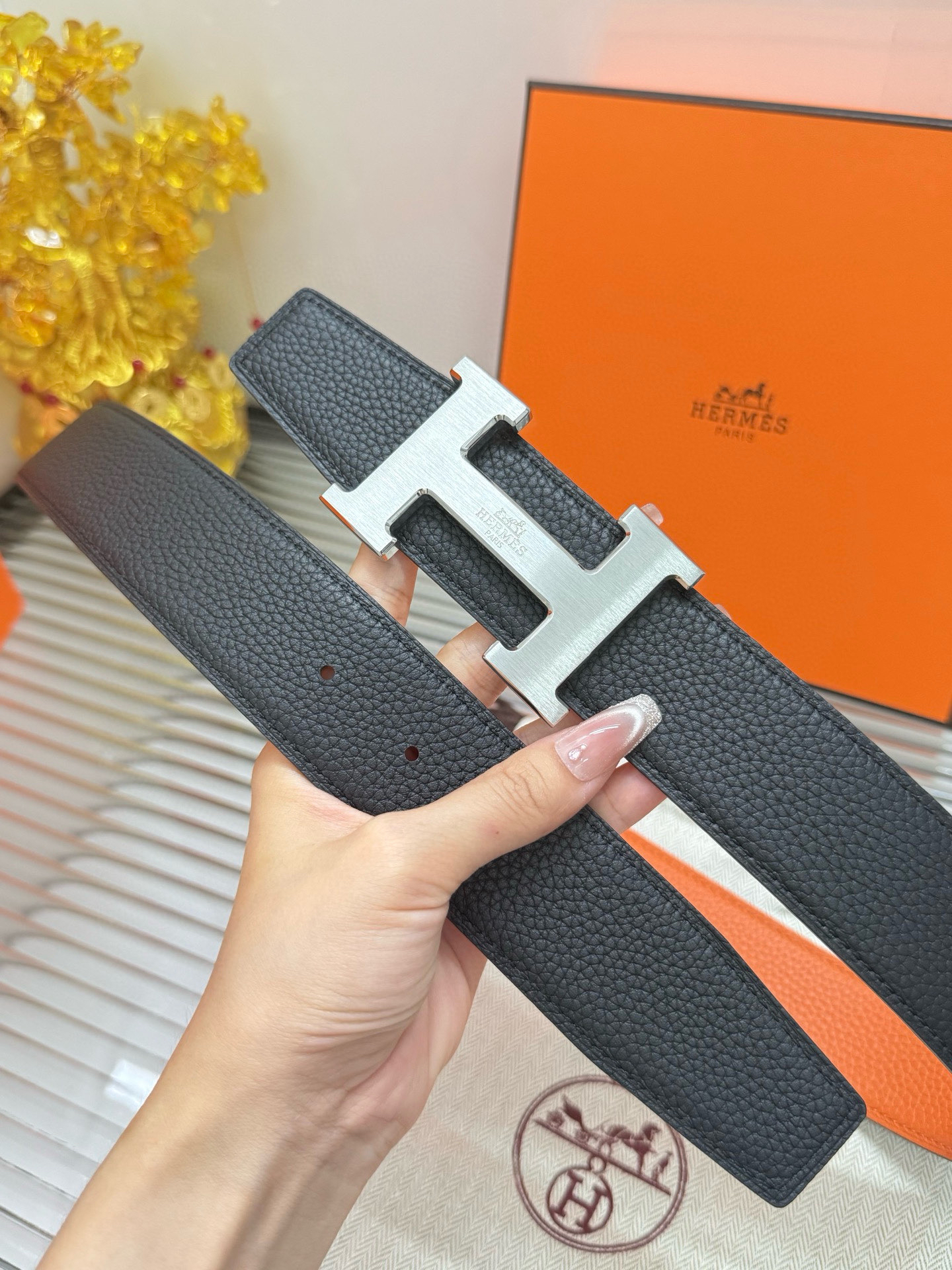 Hermès TOGO calfskin double-sided belt width 3.8CM