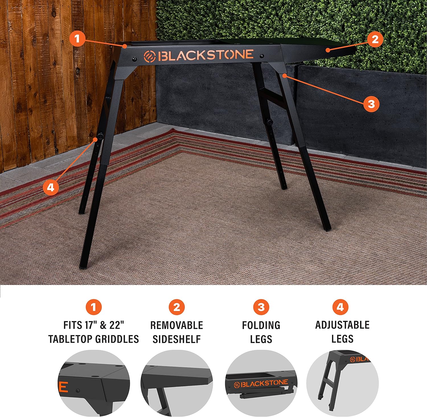Blackstone Universal Griddle Stand with Adjustable Leg and Side Shelf