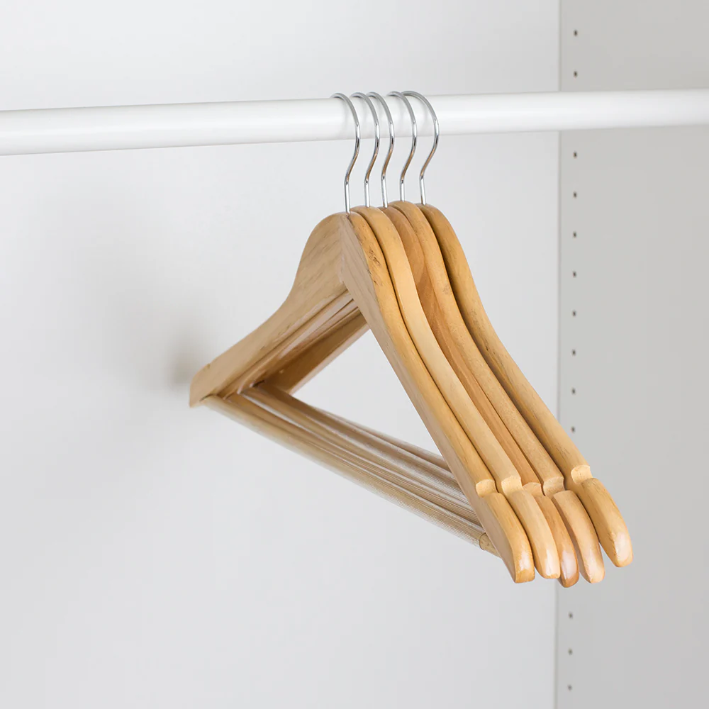 Home Basics Non-Slip 5 Pack Wood Hangers with Swivel Hook, Natural