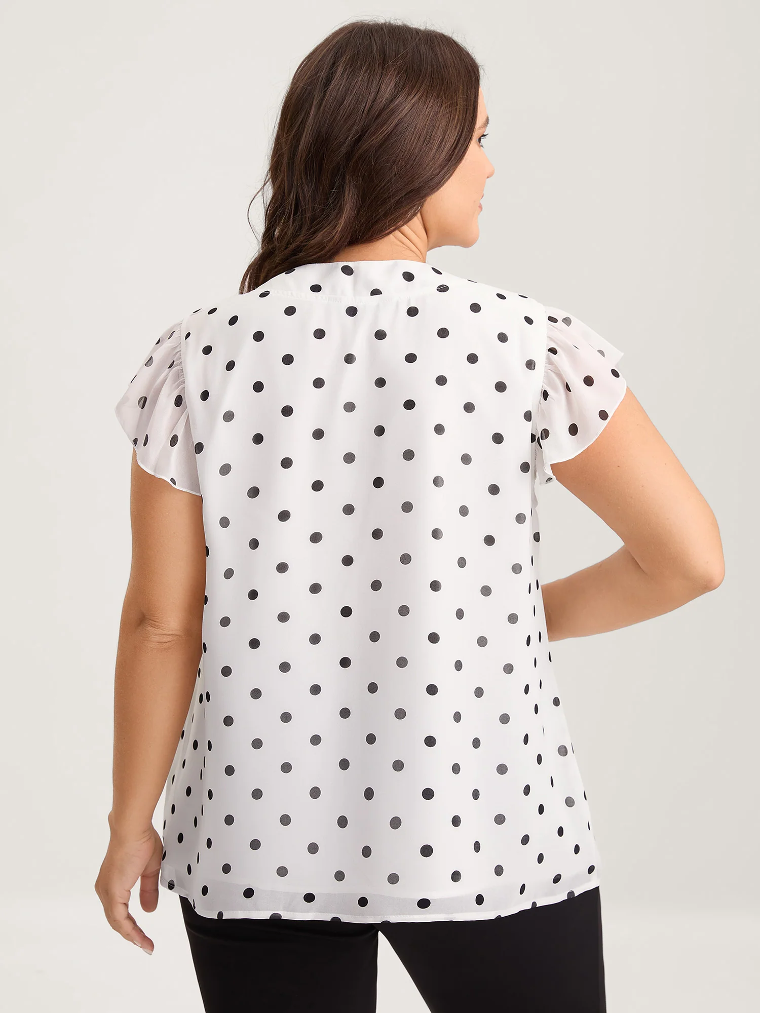 Polka Dot Ribbon Collar Blouse