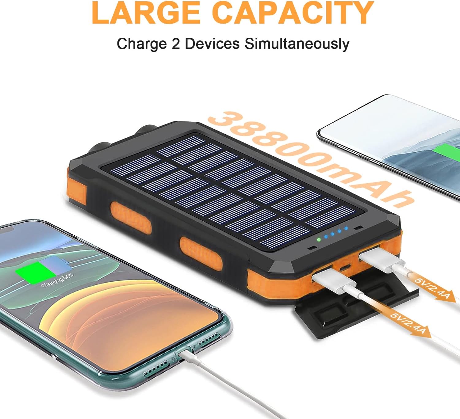 YELOMIN Solar Charger, 38800mAh Portable Solar Power Bank, Waterproof Battery Pack for Outdoor Activities, Camping External Backup Power Charger Dual USB 5V Outputs/LED Flashlights