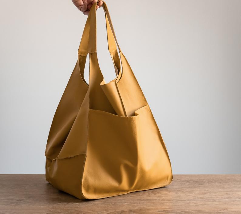 COGNAC LEATHER TOTE bag, Slouchy Tote, Cognac Handbag for Women, Every Day Bag, Women leather bag, Weekender Oversized bag