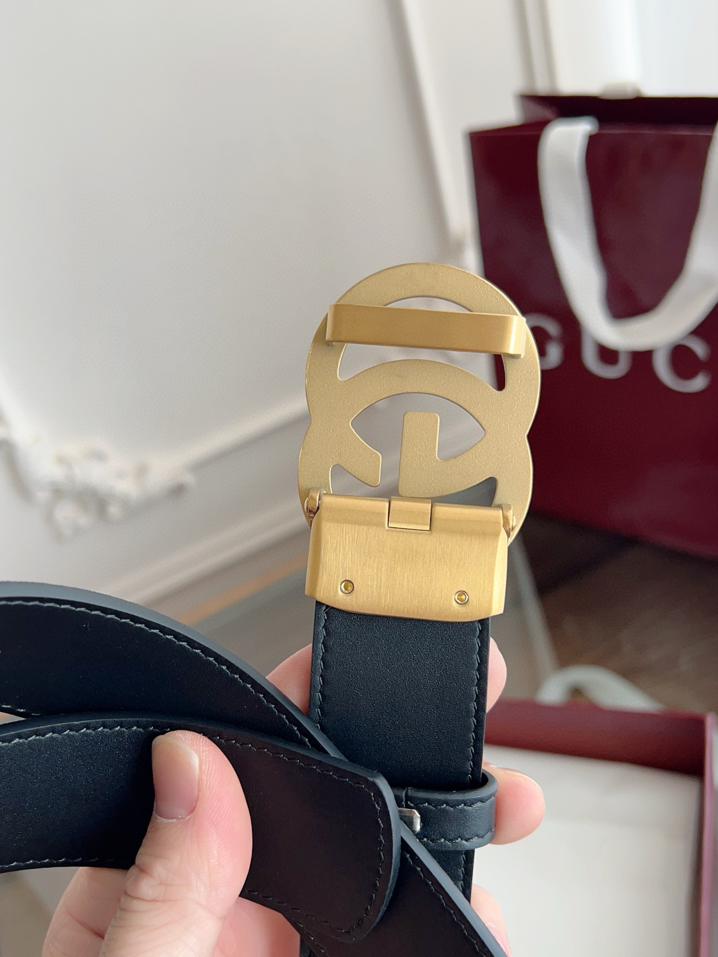 Gucci automatic smooth buckle double-sided cowhide belt width 3.5cm