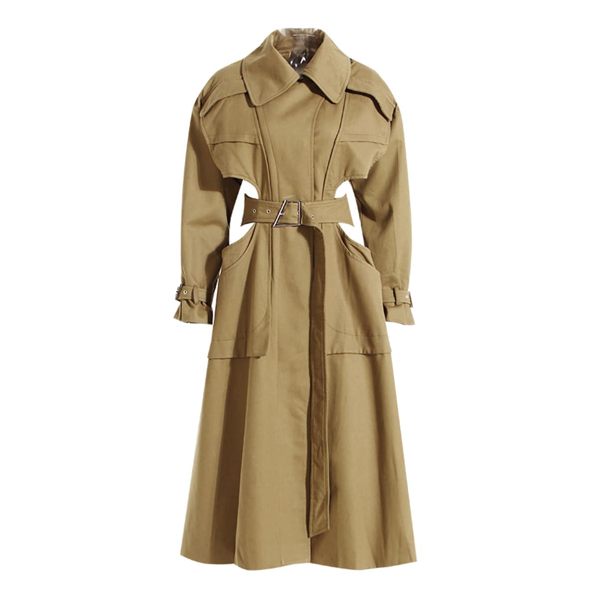 Elevated Spring/Autumn Long Trench Coat with Cutout Design