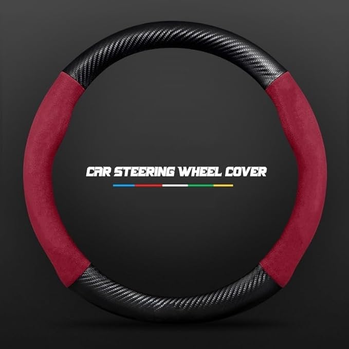 Steering wheel cover 3D embossed carbon fiber leather protective cover