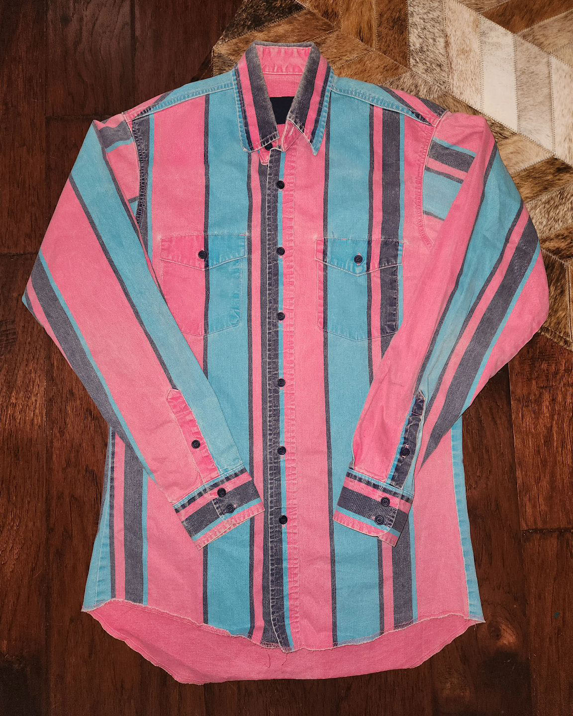 Men's Retro Casual Red and Blue Striped Shirt