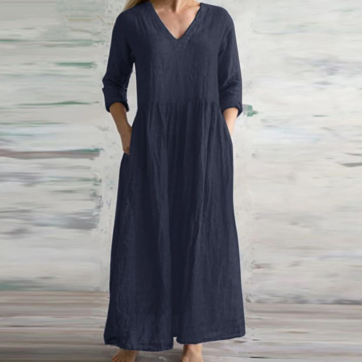 Comfy V Neck Pocket Maxi Dress