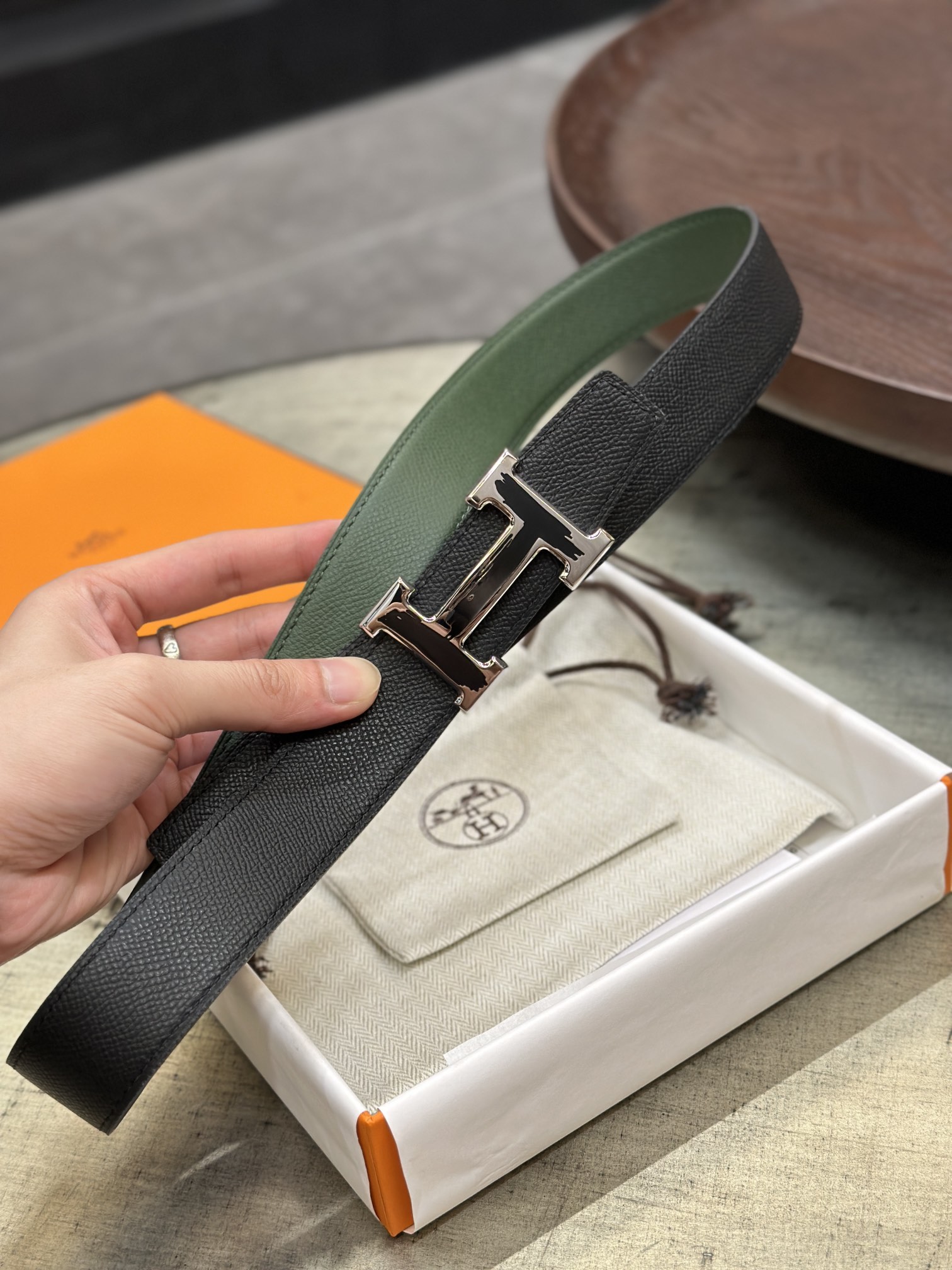 Hermès epsom double-faced calfskin belt 3.2CM wide