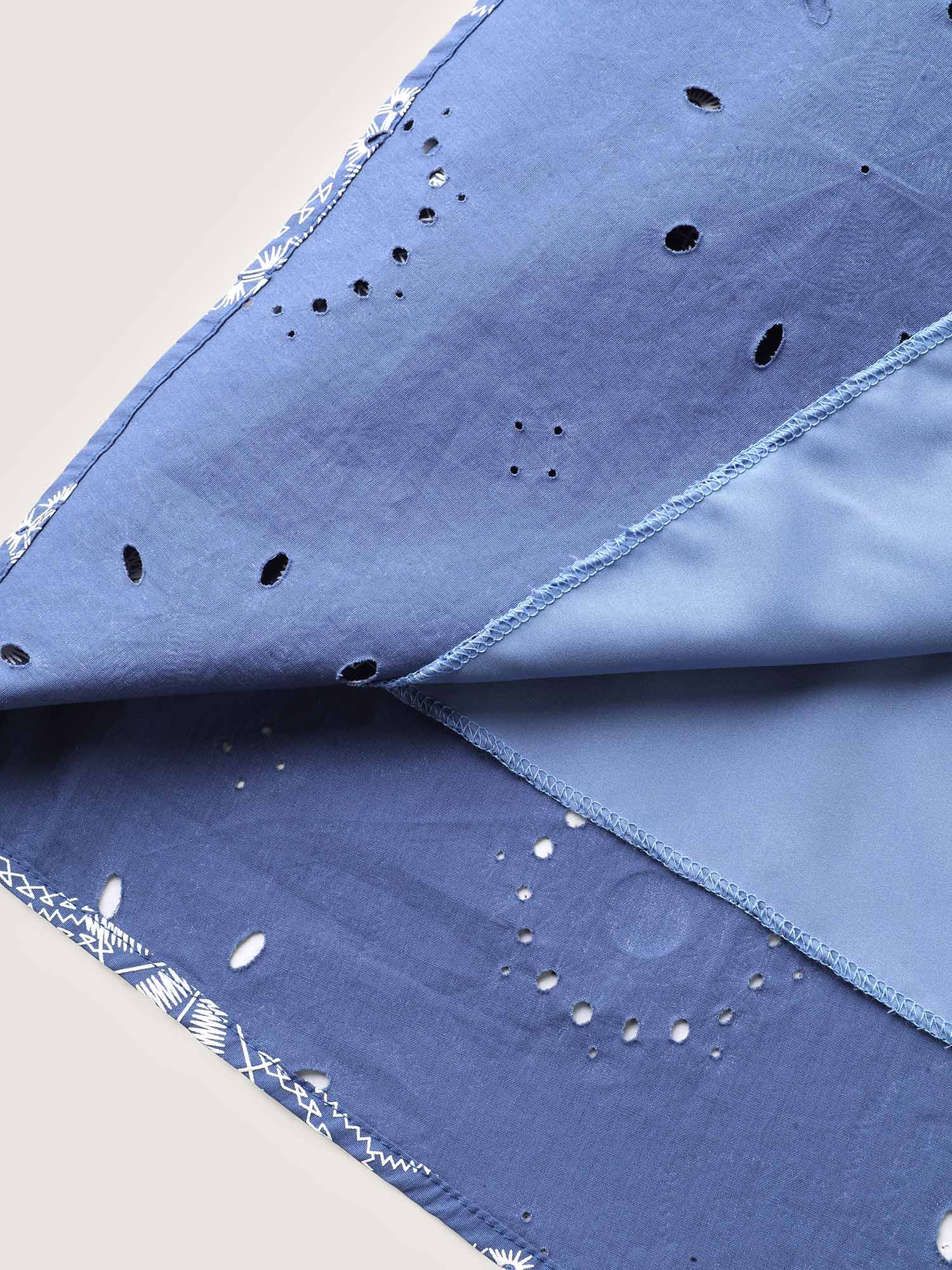 Cotton Large Floral Print Textured Pockets Midi Dress