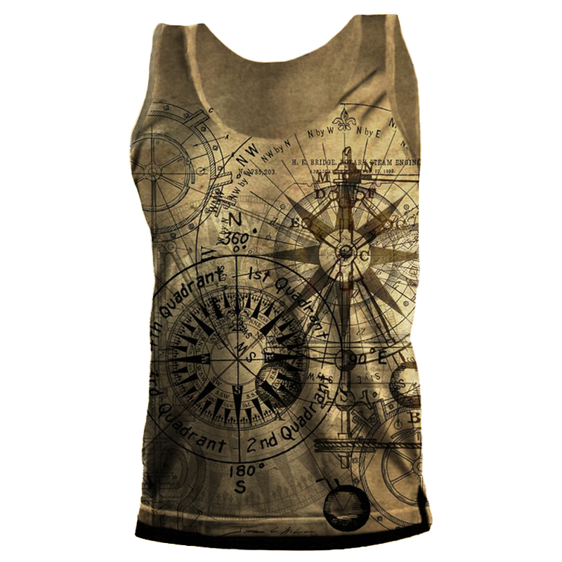 Men's Outdoor Tactical Map Print Tank Top